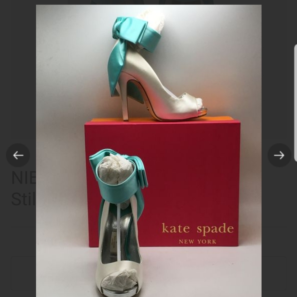 NWT Kate Spade Grand Bow Ivory & turquoise satin